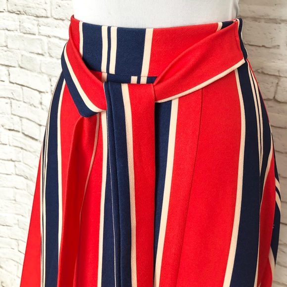 NASTY GAL Hanky Hem Striped Midi Skirt S Red Blue - Picture 7 of 10